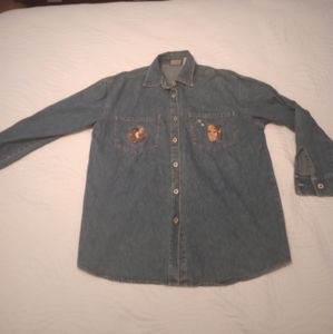 The Disney Store Winnie the Pooh Winter Embroidered Button-Up Denim Shirt